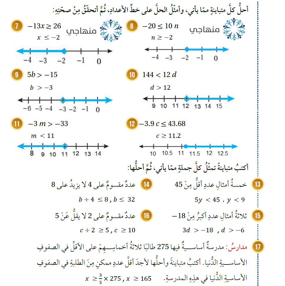 حل المتباينات بالضرب والقسمة